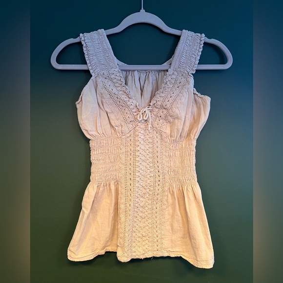 Beige Cotton & Crochet Top - Picture 1 of 2